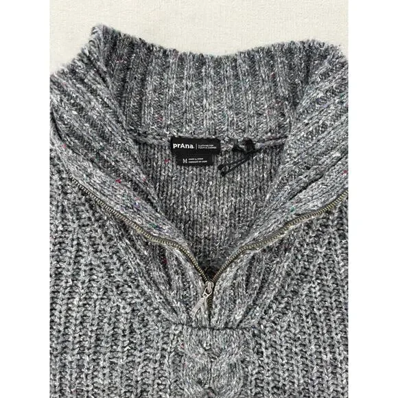 PrAna Womens Gray Cableknit Sweater Wool Blend Mock Neck 1/4 Zip M Cabincore - Picture 7 of 11
